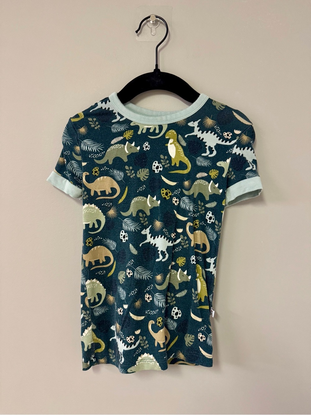Kids Short Sleeve Dino PJ set in Teal & Sage